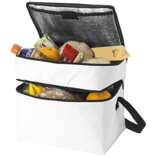 Weiße Oslo Kühltasche 13L mit Lebensmitteln, individuell bedruckbar bei Signalshop.de. Ideal für Werbeartikel, Werbegeschenke, Werbemittel, Giveaway.