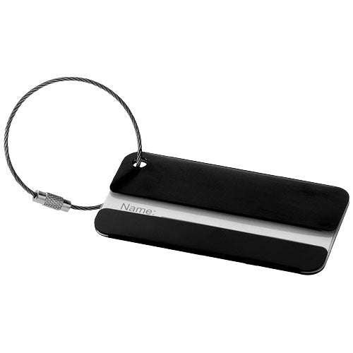Schwarzer Discovery Kofferanhänger aus Metall mit Kabelschlaufe, individuell bedruckbar, bei Signalshop.de erhältlich.