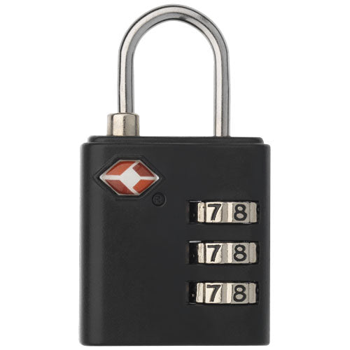 Schwarzes Kingsford TSA-Gepäckschloss mit Logo auf Signalshop.de, individuell gestaltbar als Werbeartikel.