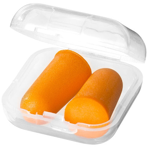 Orange Serenity Ohrstöpsel im transparenten Etui, individuell gestaltbar, Werbeartikel von Signalshop.de