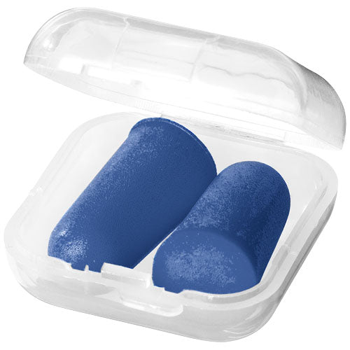 Blaue Serenity Ohrstöpsel im transparenten Etui, individuell gestaltbar, Signalshop.de Werbemittel.