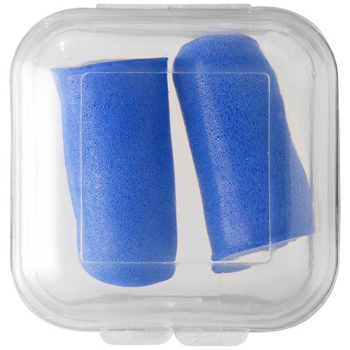 Blaue Serenity Ohrstöpsel im transparenten Etui, individuell gestaltbar mit Logo, Signalshop.de Werbeartikel.