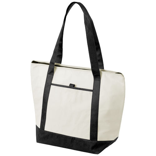Weiße Lighthouse Non Woven Kühltasche 21L mit schwarzen Details, individuell gestaltbar, Signalshop.de Werbeartikel.