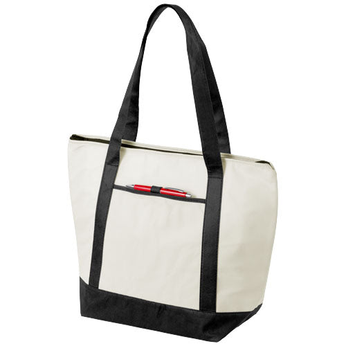 Weiße Lighthouse Non Woven Kühltasche 21L mit schwarzen Griffen, individuell mit Logo bedruckbar, Signalshop.de Werbeartikel.