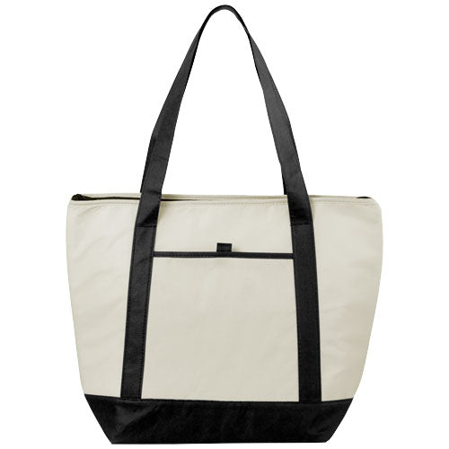 Weiße Lighthouse Non Woven Kühltasche 21L mit schwarzen Trägern, individuell bedruckbar, Signalshop.de Werbeartikel.