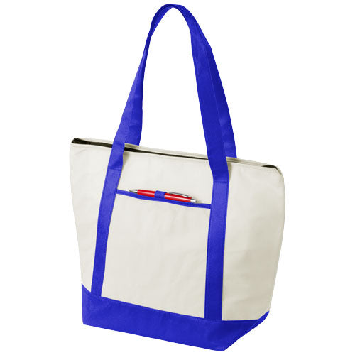 Lighthouse Non Woven Kühltasche 21L in Weiß-Blau mit Logo-Druckfläche, individuell gestaltbar. Signalshop.de Werbeartikel.