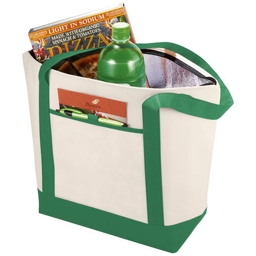 Lighthouse Non Woven Kühltasche 21L in Weiß-Grün, individuell bedruckbar, ideal für Picknicks, Signalshop.de Werbeartikel.