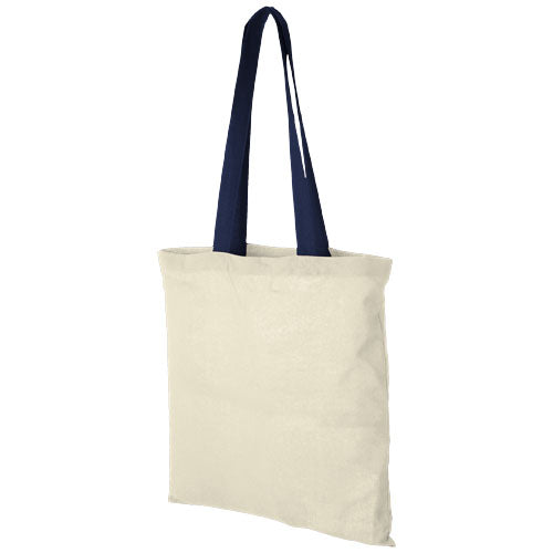 Nevada Baumwolltragetasche 7L, beige mit blauen Henkeln, individualisierbar bei Signalshop.de, Werbeartikel, Werbegeschenke.