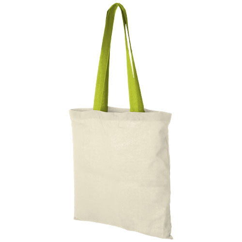Nevada 100 g/m² Baumwolltasche mit grünen Henkeln, individuell bedruckbar bei Signalshop.de für Werbeartikel.