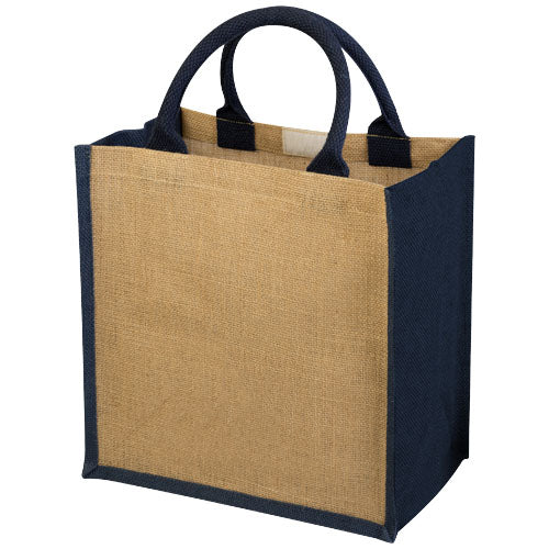 Chennai Jute Tragetasche 16L, beige und blau, aus Jute, individuell mit Logo bedruckbar bei Signalshop.de. Werbeartikel, Werbegeschenke, Werbemittel, Giveaway.