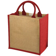 Chennai Jute Tragetasche 16L in Natur und Rot, individuell bedruckbar, Werbeartikel von Signalshop.de