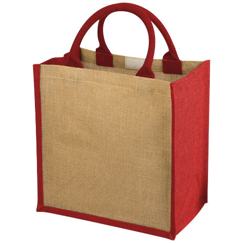 Chennai Jute Tragetasche 16L in Natur und Rot, individuell bedruckbar, Werbeartikel von Signalshop.de