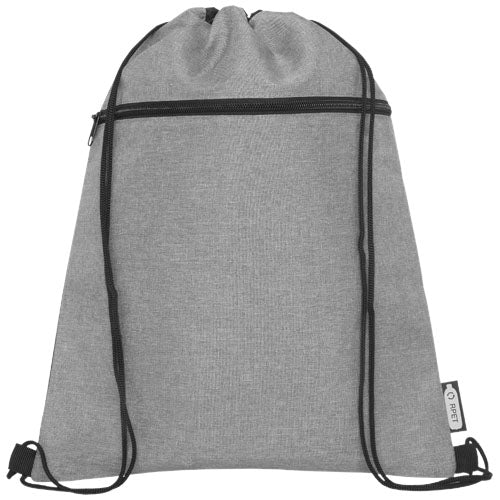 Grauer Ross Turnbeutel aus RPET mit Kordelzug, individuell gestaltbar mit Logo, von Signalshop.de; nachhaltig, Werbeartikel-Giveaway.