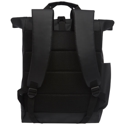 Schwarzer, wasserabweisender 15" Laptoprucksack 23L von Signalshop.de, individuell bedruckbar, ideal als Werbeartikel.