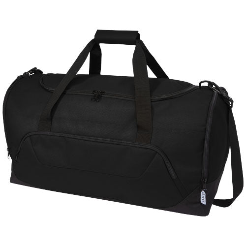 Schwarze Retrend RPET Reisetasche 40L, recyceltes Material, individuell gestaltbar, Signalshop.de Werbegeschenke