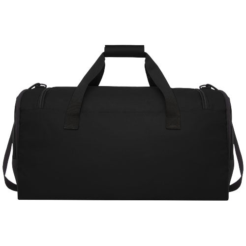 Schwarze Retrend RPET Reisetasche 40L aus recyceltem Material, individuell mit Logo bedruckbar bei Signalshop.de, Werbeartikel.