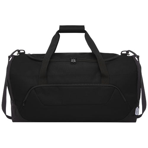 Schwarze Retrend RPET Reisetasche 40L, recyceltes Material, individuell bedruckbar, Signalshop.de Werbeartikel.