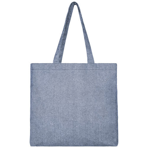 Graue recycelte Baumwolltragetasche 13L mit Seitenfalten, individuell bedruckbar, bei Signalshop.de als Werbeartikel erhältlich.