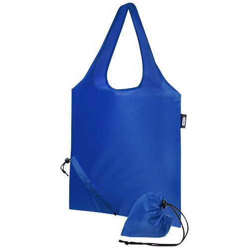 Blaue faltbare RPET Tragetasche 7L von Signalshop.de, individuell bedruckbar, ideal als nachhaltiger Werbeartikel.