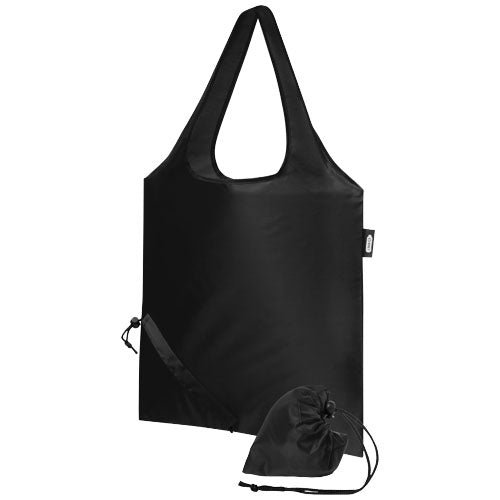 Schwarze Sabia faltbare RPET Tragetasche 7L von Signalshop.de, individuell mit Logo bedruckbar, nachhaltig.