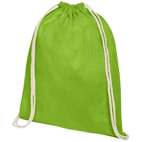 Grüner Baumwoll-Turnbeutel mit Kordelzug, individuell bedruckbar, ideal als Werbeartikel bei Signalshop.de.