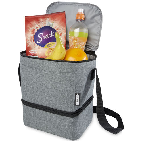 Graue Tundra GRS rPET Lunch Kühltasche 9L mit Obst und Getränken, individuell mit Logo bedruckbar, Signalshop.de Werbeartikel.