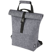 Graue Felta Fahrradtasche aus GRS-recyceltem Filz mit Rolltop, individuell bedruckbar, Signalshop.de Werbeartikel.