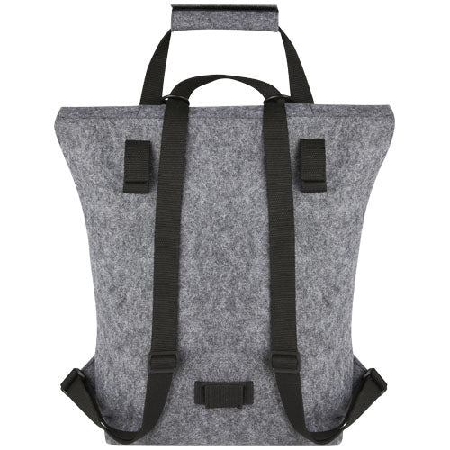 Felta Fahrradtasche aus grauem GRS-recyceltem Filz mit Roll-Top, individuell bedruckbar, Signalshop.de Werbeartikel