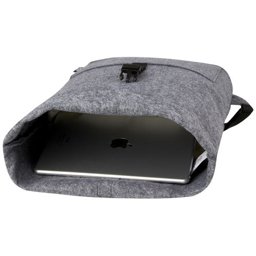 Graue Felta Fahrradtasche aus GRS-recyceltem Filz, 13L, individuell mit Logo bedruckt, von Signalshop.de, ideal als Werbeartikel.