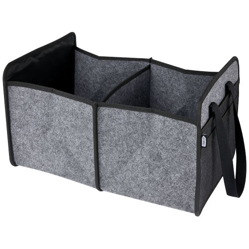 Felta faltbarer Auto-Organizer aus grauem GRS-Filz, individuell bedruckbar, ideal für Kofferraum, Signalshop.de Werbeartikel.