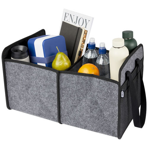 Felta faltbarer Auto-Organizer aus GRS-Filz, grau, mit Fächern, individuell bedruckbar, Signalshop.de Werbeartikel.
