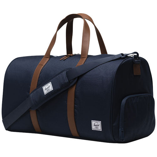 Herschel Novel™ recycelte Reisetasche 43 L in Dunkelblau mit braunen Griffen, individuell bedruckbar, Signalshop.de Werbeartikel.