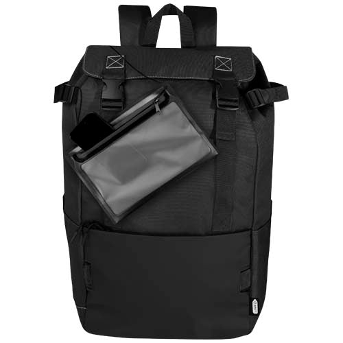 Schwarzer Roam GRS recycelter Rucksack mit modularer Tasche, individuell gestaltbar bei Signalshop.de, Werbeartikel.