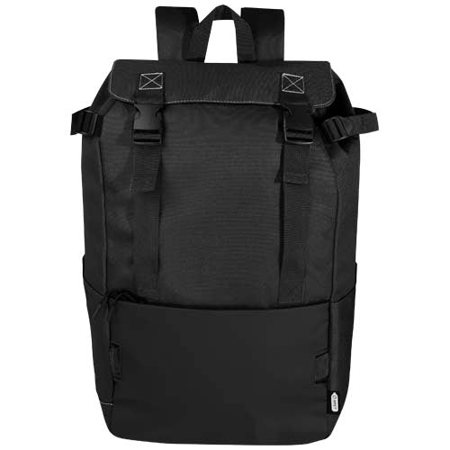 Schwarzer Roam GRS recycelter modularer Rucksack mit Laptopfach, individuell gestaltbar, erhältlich bei Signalshop.de, Werbeartikel.