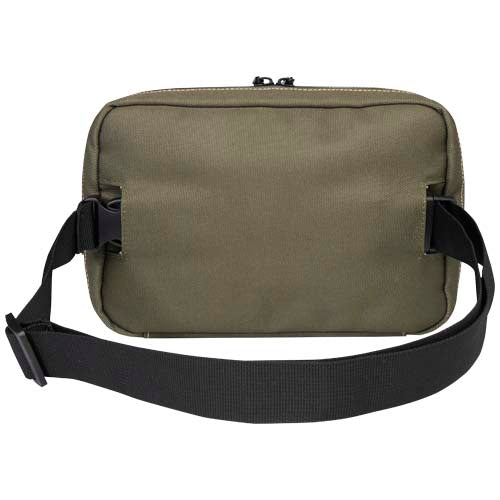 Recycelte grüne Kulturtasche mit schwarzem Gurt, individuell gestaltbar mit Logo. Signalshop.de Werbeartikel.