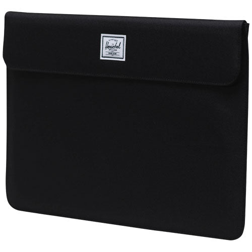 Schwarze Herschel Spokane Laptophülle aus recyceltem Material, individuell bedruckbar, erhältlich auf Signalshop.de.
