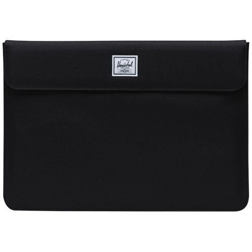 Schwarze Herschel Spokane 15–16" Laptophülle aus recyceltem Material mit Logo, Signalshop.de Werbeartikel