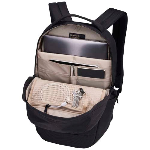 Schwarzer Case Logic Invigo 14" Laptop-Rucksack aus recyceltem Material mit Logo-Druckfläche, bei Signalshop.de als nachhaltiges Werbemittel erhältlich.