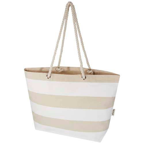Florida Strandtragetasche aus recyceltem Material, beige-weiß gestreift, individuell bedruckbar bei Signalshop.de, Werbeartikel, Werbegeschenke, Werbemittel, Giveaway.