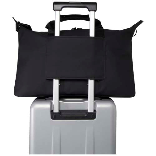 Schwarze Turner 15,6" Laptop-Reisetasche aus GRS-Recyclingmaterial, individuell mit Logo bedruckbar, auf Koffer. Signalshop.de Werbeartikel.