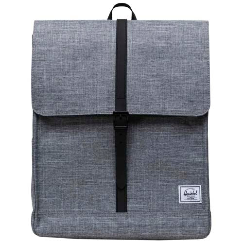 Grauer Herschel City Rucksack aus recyceltem Material mit Logo, ideal für Werbeartikel bei Signalshop.de.