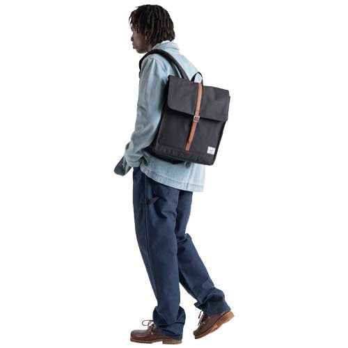 Herschel City Rucksack aus recyceltem Material, schwarz, 16 L, individuell gestaltbar, Signalshop.de Werbeartikel.