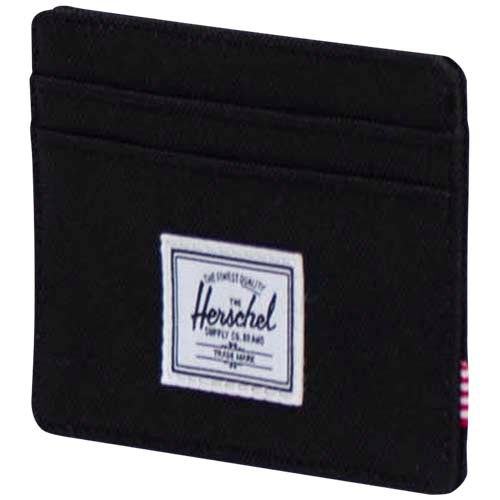 Schwarzer Herschel Charlie RFID-Kartenhalter aus recyceltem Material, individuell bedruckbar, Signalshop.de Werbeartikel.