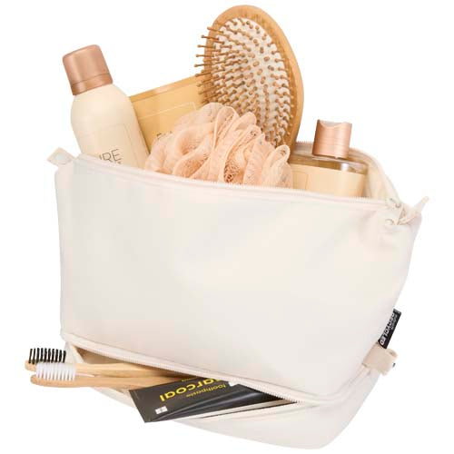 Trip Aware™ recycelter Kulturbeutel 6 L in Beige, nachhaltig von Signalshop.de, individuell mit Logo bedruckbar.