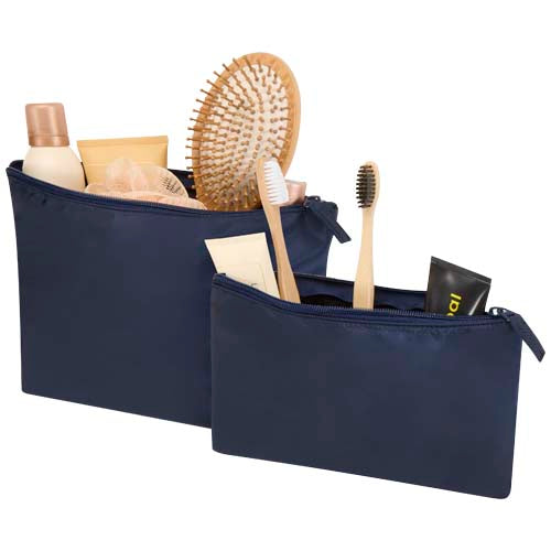 Swift GRS-recyceltes Kulturbeutelset in Blau mit Toilettenartikeln, individuell bedruckbar, Signalshop.de Werbeartikel.