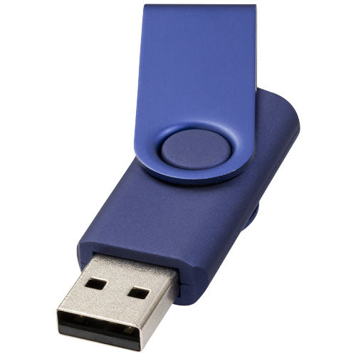 Blauer Rotate-Metallic 4 GB USB-Stick mit drehbarer Metallkappe, individuell mit Logo bedruckbar, Signalshop.de Werbeartikel.