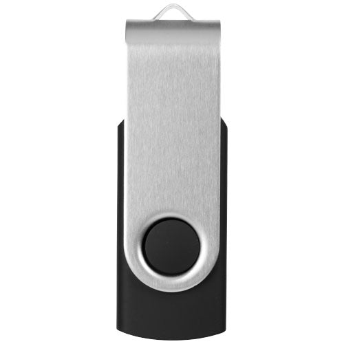 Schwarzer 32 GB Rotate Basic USB-Stick mit silberner Metallkappe, individuell bedruckbar bei Signalshop.de, ideal als Werbeartikel.