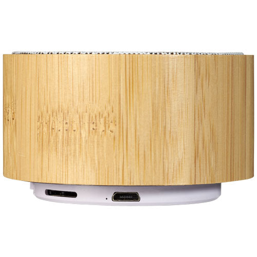 Cosmos Bluetooth-Lautsprecher aus Bambus, nachhaltig und individuell mit Logo gestaltbar bei Signalshop.de, Werbeartikel.