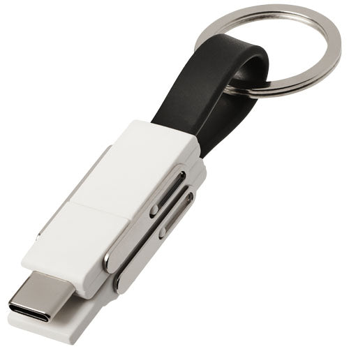 Weißes One 4-in-1-Kabel mit Schlüsselring, individuell gestaltbar, ideal als Werbeartikel von Signalshop.de.