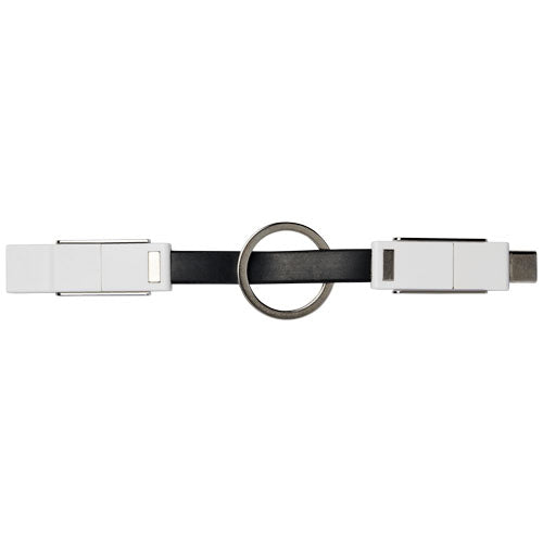 One 4-in-1 Kabel in Schwarz und Weiß mit Schlüsselring, individualisierbar mit Logo, von Signalshop.de. Werbeartikel, Werbegeschenke, Werbemittel, Giveaway.